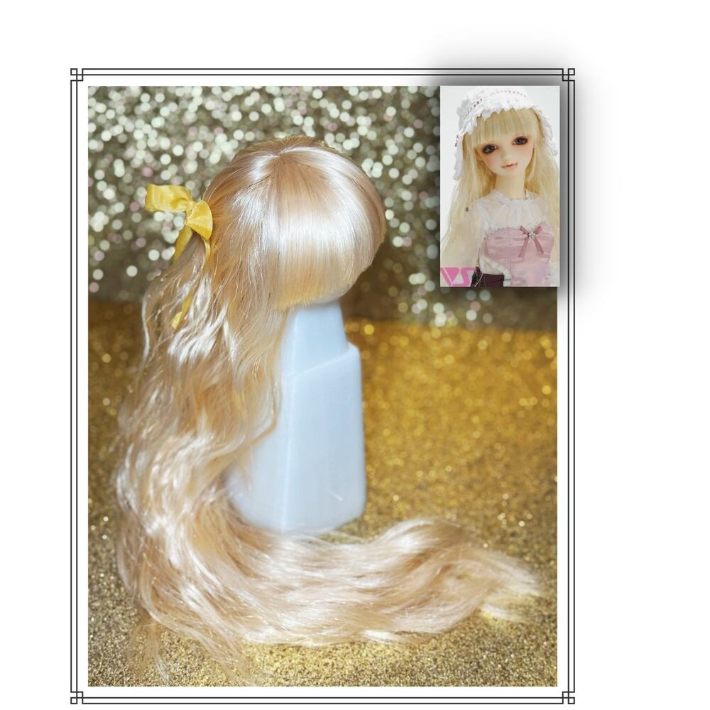 1/3 BJD Volks Super Dollfie Dream DD SD Liz Wig Gold Ivory Silk Bow 8/9 9/10